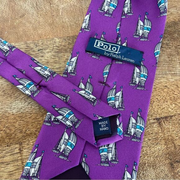 Vintage hand made in the USA POLO Ralph Lauren purple sailboat neck tie - Picture 5 of 5